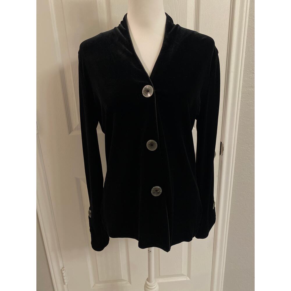 Vintage Harvé Benard Black Velvet Button Front Top Med Whimsigoth Dark Academia